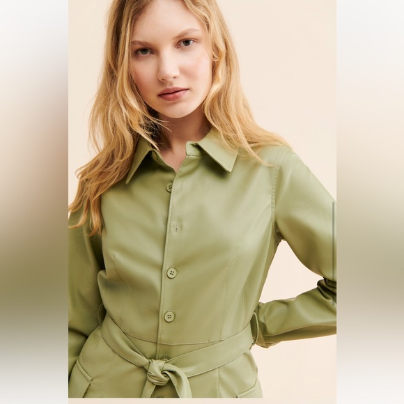 EUC Vegan Leather Mini Shirt Dress - Picture 3 of 8